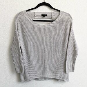 Express Women’s Light Gray Cropped Cutout-Back Hi-Lo Hem 3/4 Sleeve Sweater